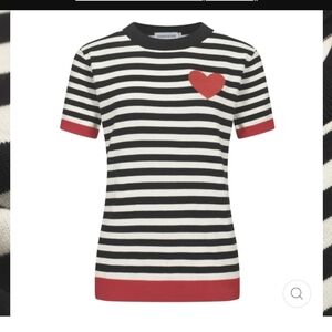 OXKNIT Striped Women's Retro Black & White SS Sweater w Red Heart Nwt Size XXL